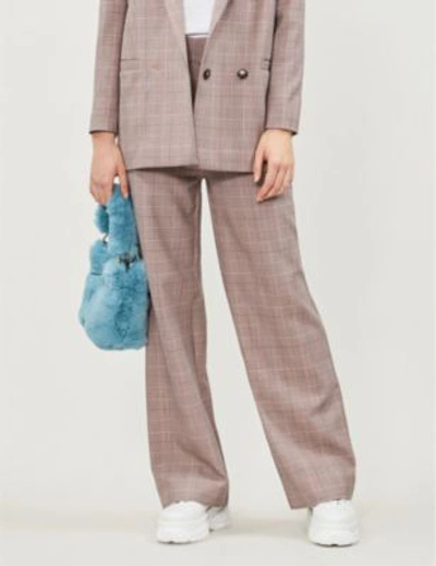 Shop Ganni Hewitt Checked High-rise Wide Woven Trousers In Sil Pink