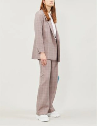 Shop Ganni Hewitt Checked High-rise Wide Woven Trousers In Sil Pink