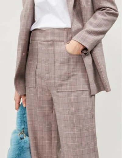 Shop Ganni Hewitt Checked High-rise Wide Woven Trousers In Sil Pink