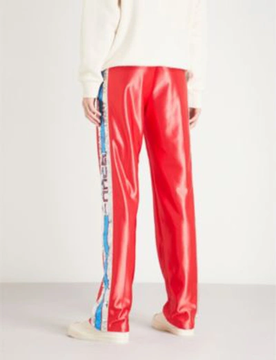 Shop Gucci Womens Red Stripe Sequin-embellished Satin Joggers