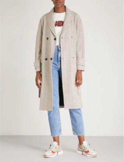 Maje Gessia Checked Woven Trench Coat In Carreaux | ModeSens