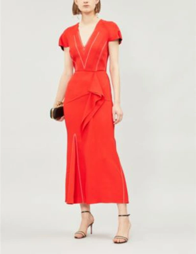 Shop Roland Mouret Bates Crepe Dress In Poppy Red Multi