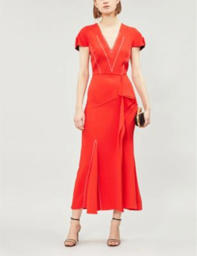 Shop Roland Mouret Bates Crepe Dress In Poppy Red Multi