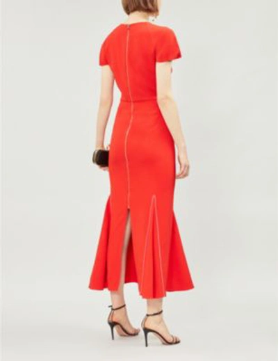 Shop Roland Mouret Bates Crepe Dress In Poppy Red Multi