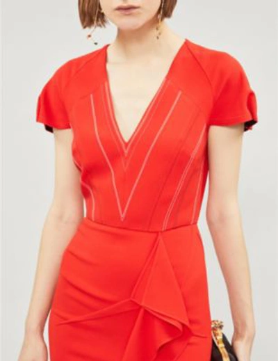 Shop Roland Mouret Bates Crepe Dress In Poppy Red Multi