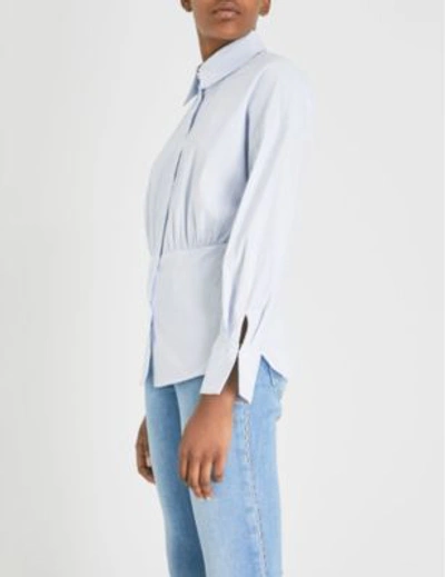 Shop Sandro Gathered Striped Cotton-blend Shirt In Sky Blue