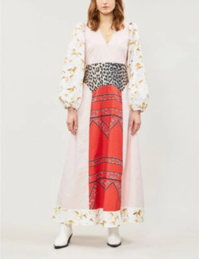 Shop Ganni Sweeny Patchwork Cotton-poplin Midi Dress In Block Col