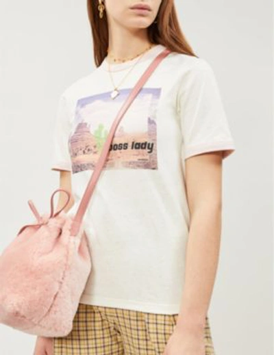 Shop Ganni Ranger Logo-print Cotton-jersey T-shirt In Sil Pink