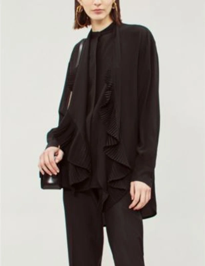Shop Givenchy Pleated-ruffle Silk-crepe Shirt In Black