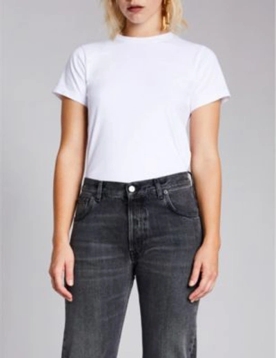 Shop Balenciaga Ladies White Ego-print Cotton-jersey T-shirt