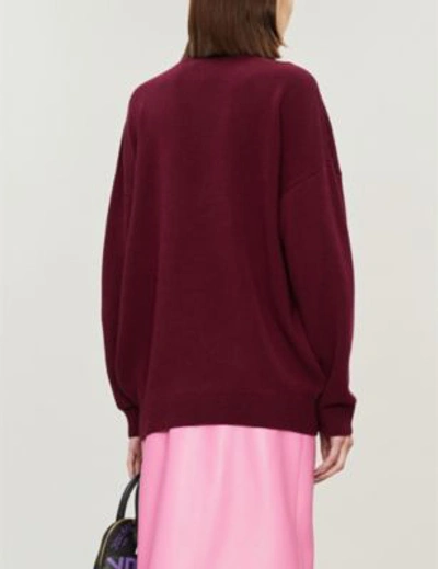 Shop Balenciaga Logo-embroidered Wool And Cashmere-blend Jumper In Berry/black