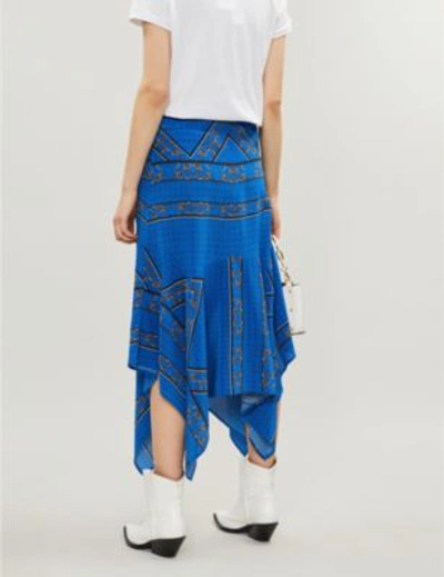 Shop Ganni Cloverdale Bandana-print Silk-crepe Midi Skirt In Lapis Blue