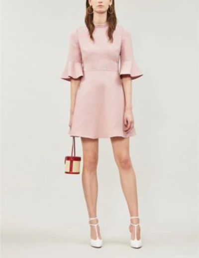 Shop Valentino Bell-sleeve Wool And Silk-blend Crepe Dress In Soft Pink