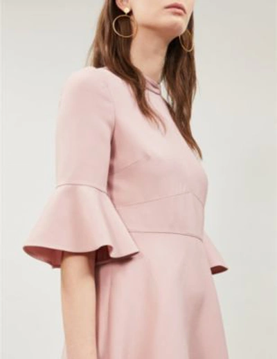 Shop Valentino Bell-sleeve Wool And Silk-blend Crepe Dress In Soft Pink