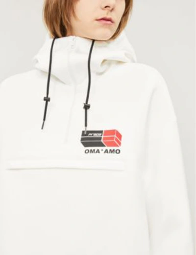 Shop Prada Logo-print Cotton-blend Hoody In Bianco/bianco/rosso