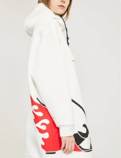 Shop Prada Logo-print Cotton-blend Hoody In Bianco/bianco/rosso