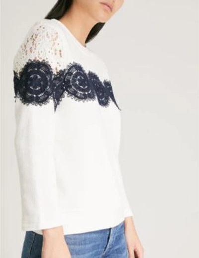 Shop Claudie Pierlot Lace-trim Cotton-jersey Sweatshirt In Ecru