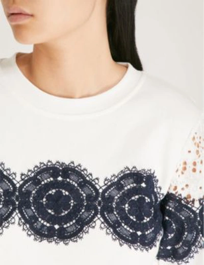 Shop Claudie Pierlot Lace-trim Cotton-jersey Sweatshirt In Ecru