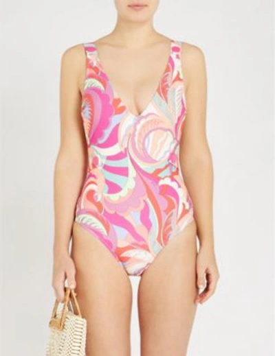 Shop Emilio Pucci Signature-print Swimsuit In 069 Corallo/fuxia