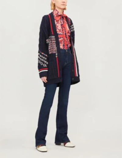 Shop Valentino Embellished Wool Cardigan In Navy