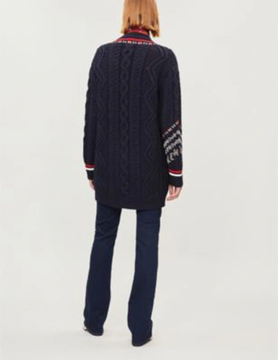 Shop Valentino Embellished Wool Cardigan In Navy