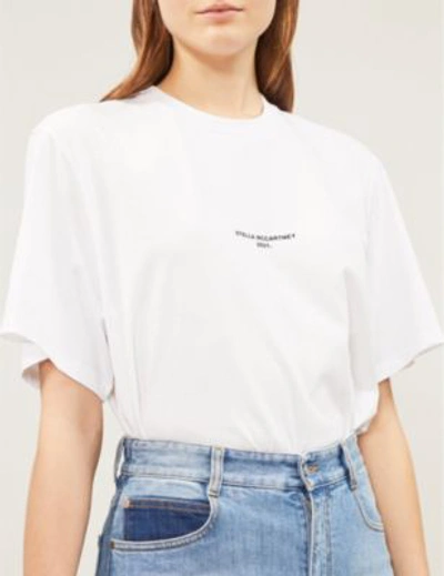Shop Stella Mccartney Womens Pure White Logo-print Cotton-jersey T-shirt 12