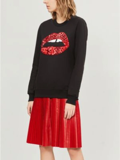 Shop Markus Lupfer Anna Lip-motif Sequinned Cotton Sweatshirt In Black