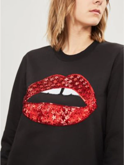 Shop Markus Lupfer Anna Lip-motif Sequinned Cotton Sweatshirt In Black