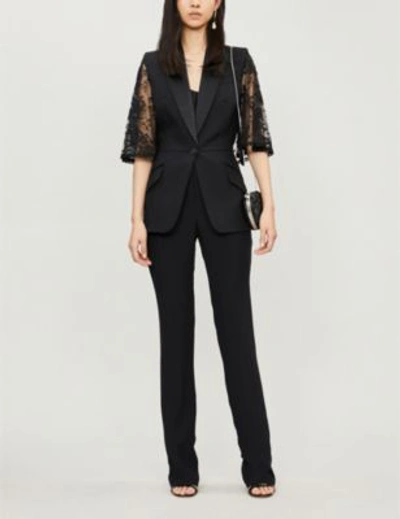 Shop Alexander Mcqueen High-rise Straight Crepe Trousers In Black