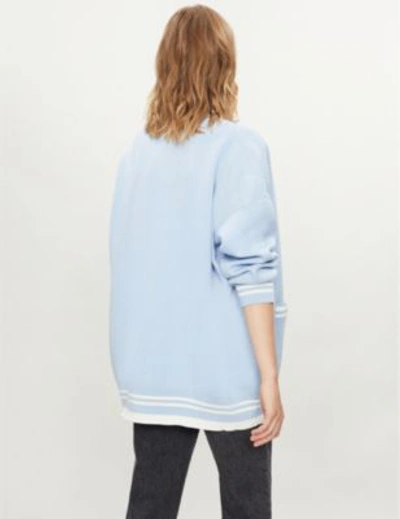 Shop Sandro ‘love' Contrast-striped Cardigan In Sky Blue