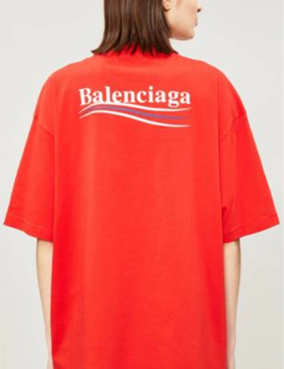 Shop Balenciaga Logo-print Oversized Cotton-jersey T-shirt In Vermillion