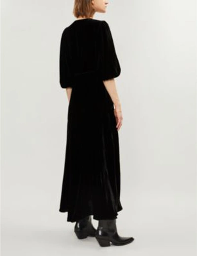 Shop Ganni Aldine Velvet Midi Wrap Dress In Black