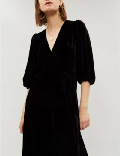 Shop Ganni Aldine Velvet Midi Wrap Dress In Black