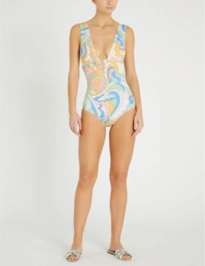 Shop Emilio Pucci Signature-print Swimsuit In 068 Giallo/rosa