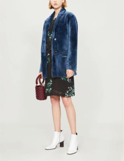 Shop Sandro Adonis Shearling Jacket In Petrol