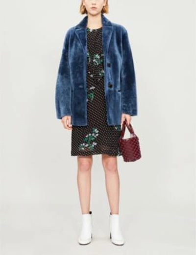 Shop Sandro Adonis Shearling Jacket In Petrol