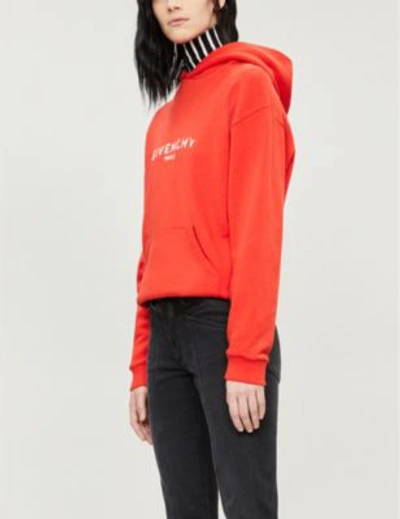 Shop Givenchy Logo-print Cotton-jersey Hoody In Red
