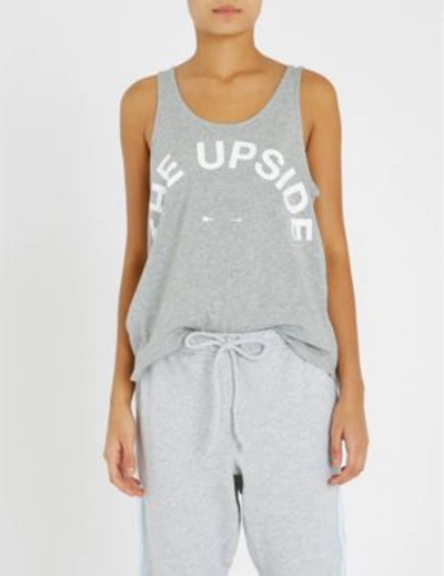 Shop The Upside Womens Grey Marle Issy Logo-print Cotton-jersey Vest Top