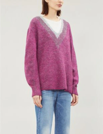 Shop Rag & Bone Jonie V-neck Stretch-knit Jumper In Magenta