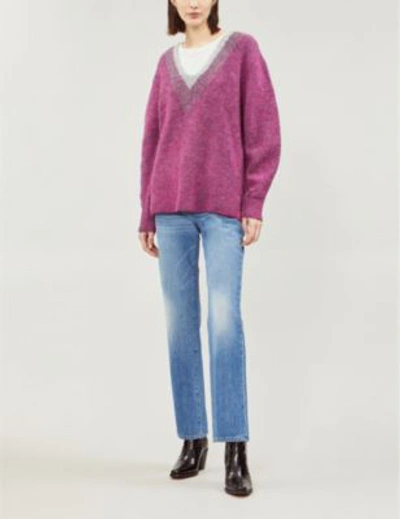 Shop Rag & Bone Jonie V-neck Stretch-knit Jumper In Magenta