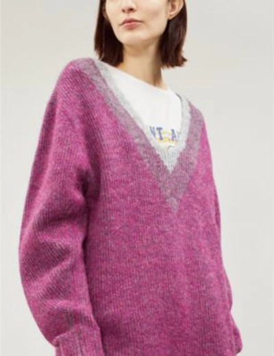 Shop Rag & Bone Jonie V-neck Stretch-knit Jumper In Magenta