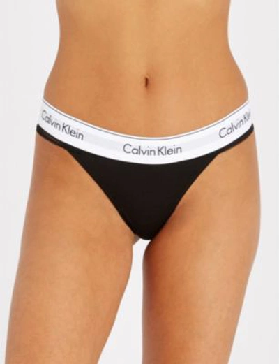 Shop Calvin Klein Modern Cotton Jersey And Lace Thong In 001 Black