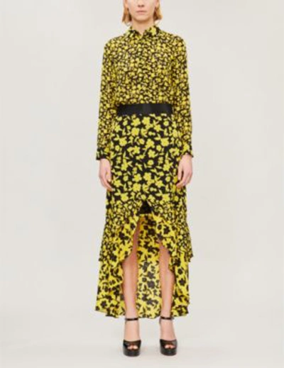 Shop Alice And Olivia Willa Silk-chiffon Shirt In Blk/canary