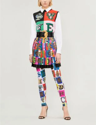 Shop Versace Logo-print Stretch-jersey Leggings In Printed Bckgrnd White