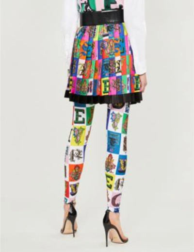 Shop Versace Logo-print Stretch-jersey Leggings In Printed Bckgrnd White