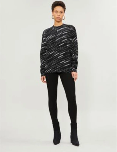 Shop Balenciaga Rich Blend Women's Black And White Logo-intarsia Wool-blend Jumper In Black/white