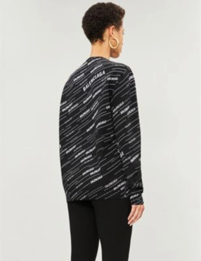 Shop Balenciaga Rich Blend Women's Black And White Logo-intarsia Wool-blend Jumper In Black/white