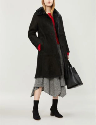 Shop Burberry Womens Black Check Thestford Belted Shearling Coat