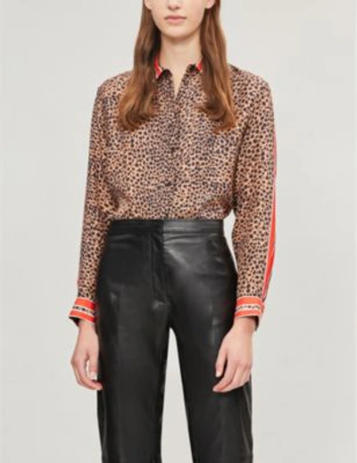 Shop Sandro Contrast-trim Leopard-print Silk Shirt In Multi Color