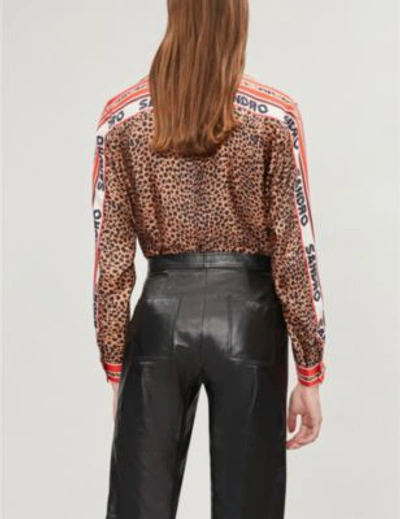 Shop Sandro Contrast-trim Leopard-print Silk Shirt In Multi Color